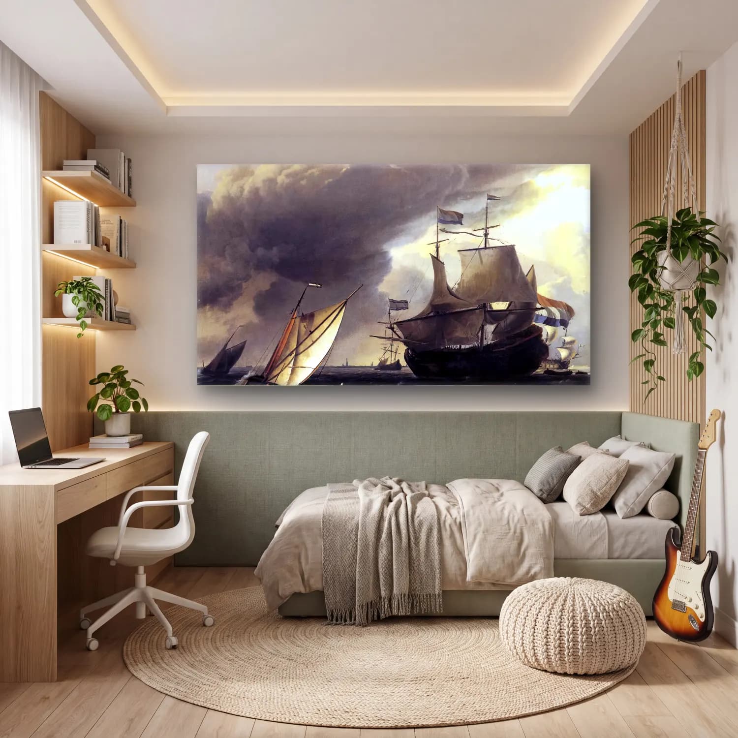 Ludolf Backhuysen – Dutch Vessels on the Sea at Amsterdam cam tablo — genç odasında