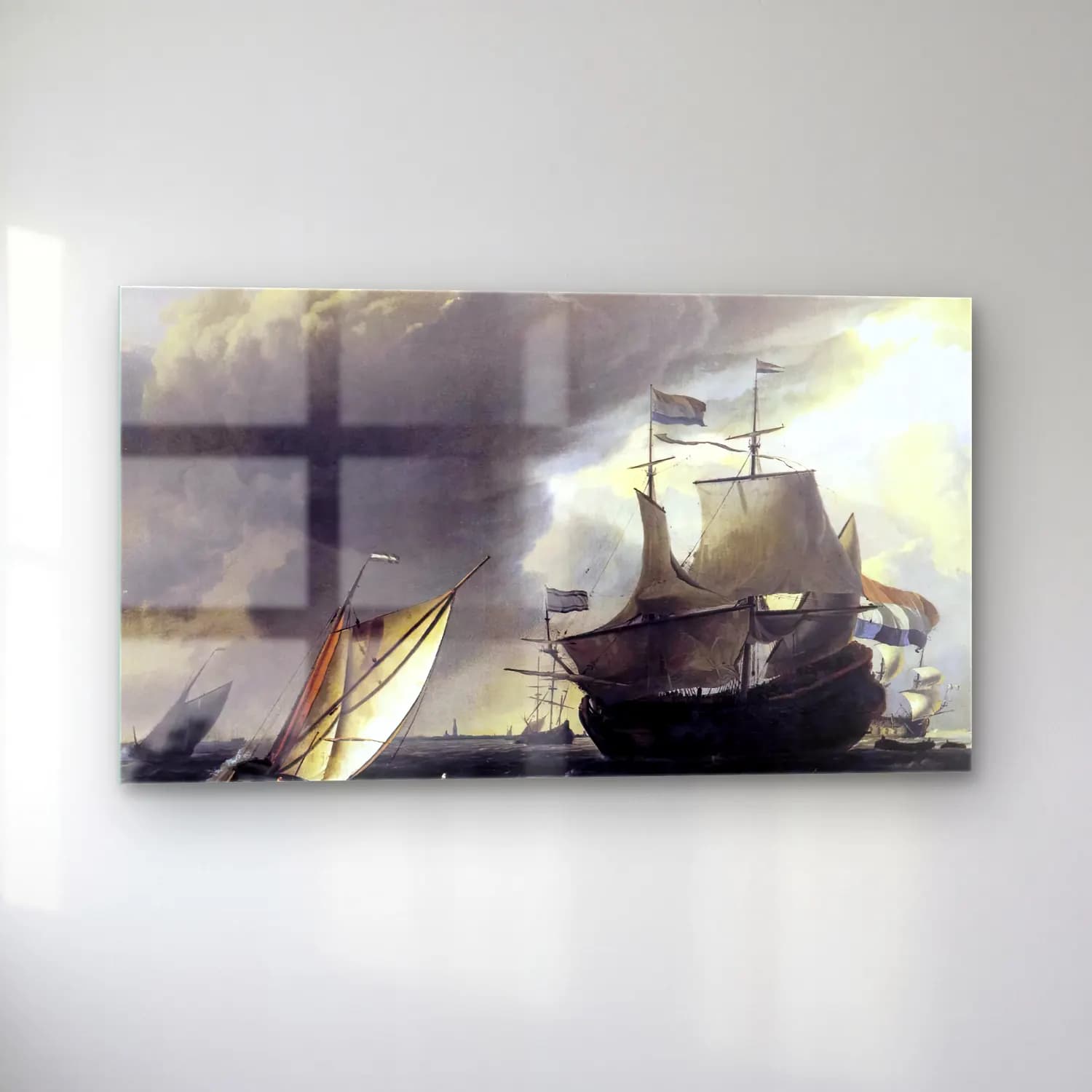 Ludolf Backhuysen – Dutch Vessels on the Sea at Amsterdam cam tablo — sol açıdan görünüm