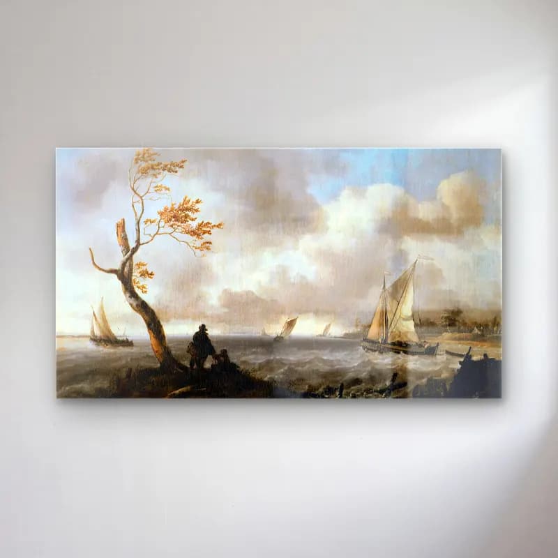 Ludolf Backhuysen – Fishing Boats and Coasting Vessel in Rough Weather cam tablo — Ludolf Backhuysen – Fishing Boats and Coasting Vessel in Rough Weather — yağlı boya yelkenliler