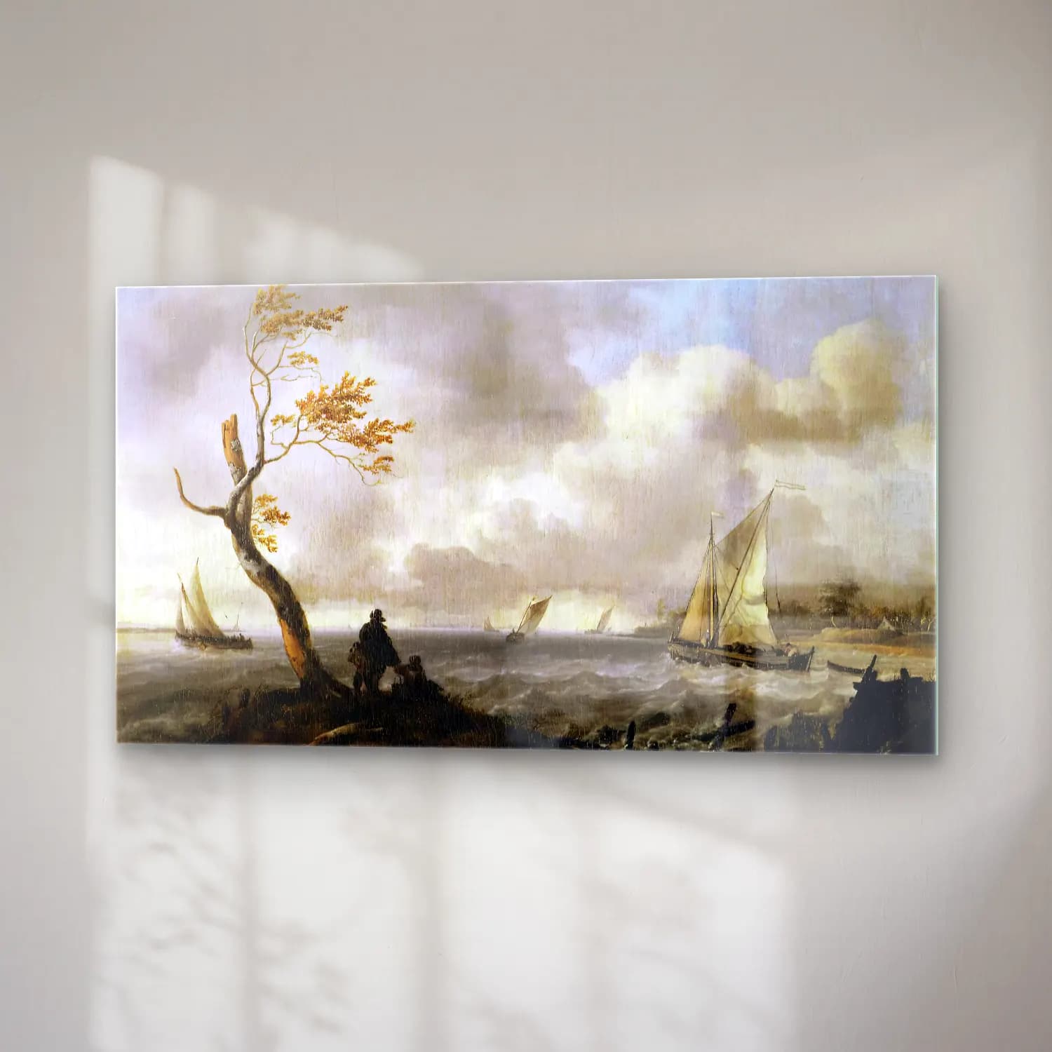 Ludolf Backhuysen – Fishing Boats and Coasting Vessel in Rough Weather cam tablo — sağ açıdan görünüm