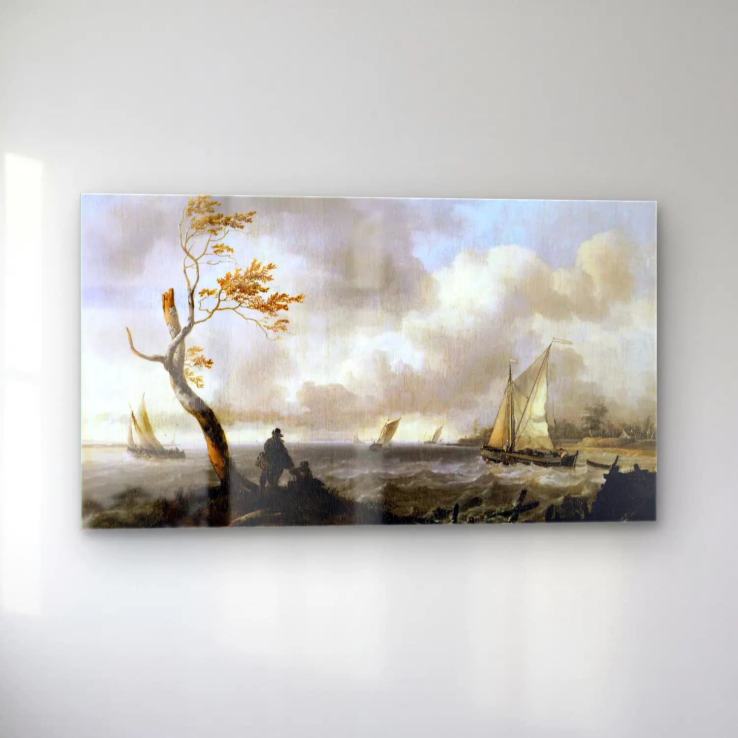 Ludolf Backhuysen – Fishing Boats and Coasting Vessel in Rough Weather cam tablo — sol açıdan görünüm