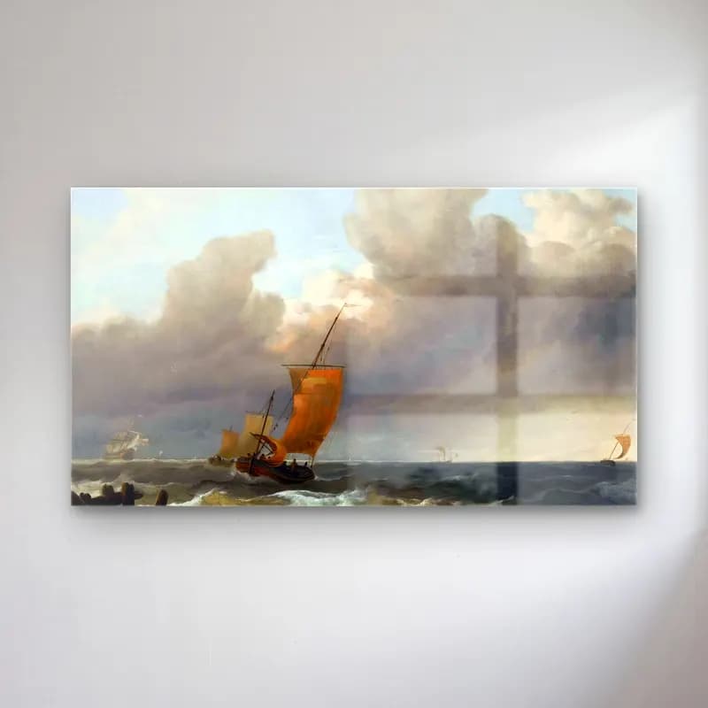 Ludolf Backhuysen – Shipping by the Dutch Coast cam tablo — Ludolf Backhuysen – Shipping by the Dutch Coast — yağlı boya fırtınalı denizde gemi