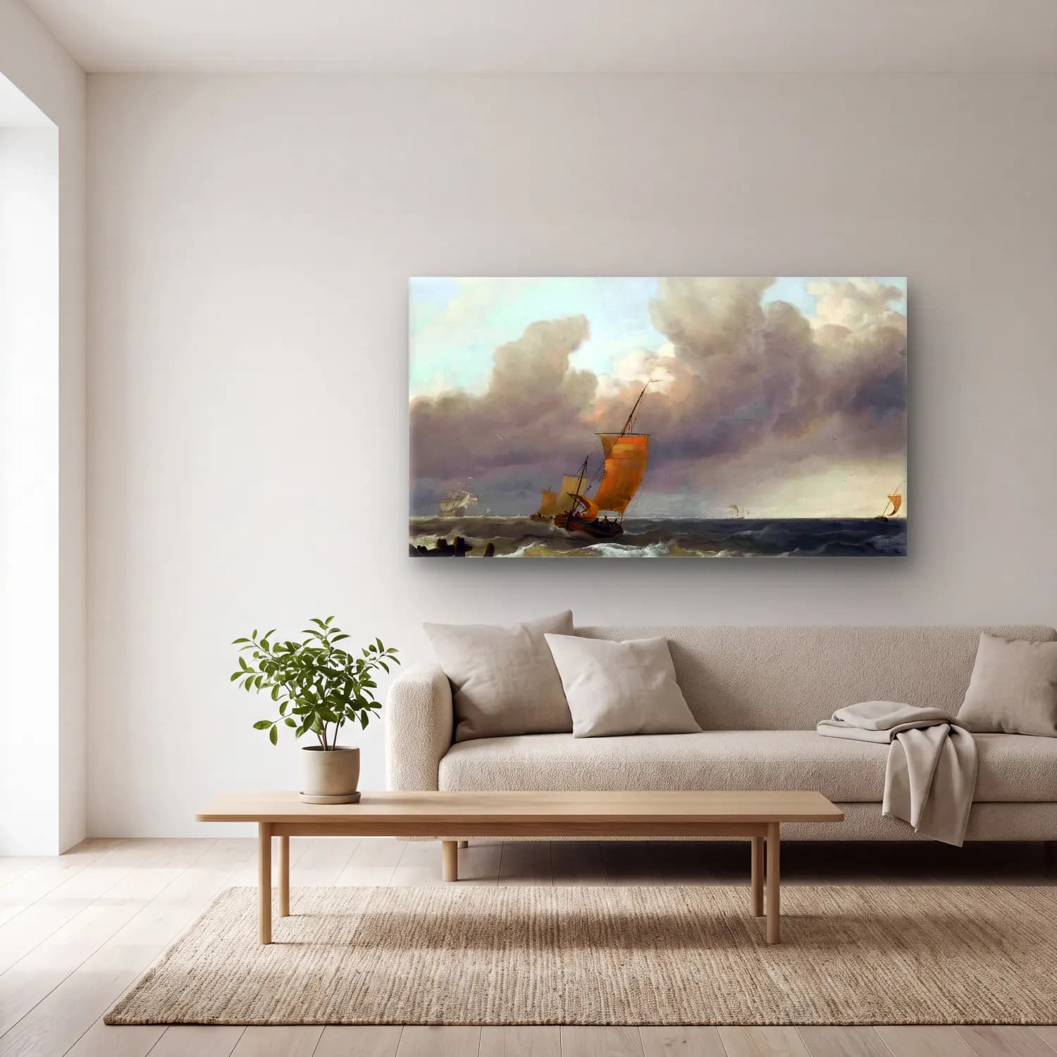 Ludolf Backhuysen – Shipping by the Dutch Coast cam tablo — açık renk salonda