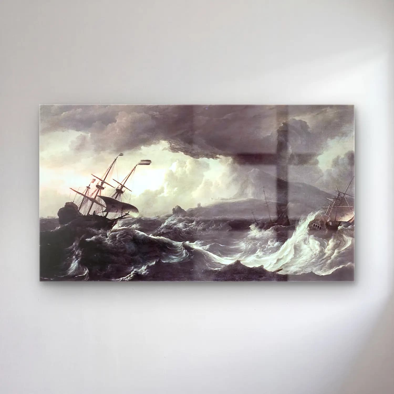 Ludolf Backhuysen – Ships Running Aground in a Storm cam tablo — Ludolf Backhuysen – Ships Running Aground in a Storm — yağlı boya fırtınalı denizde gemi