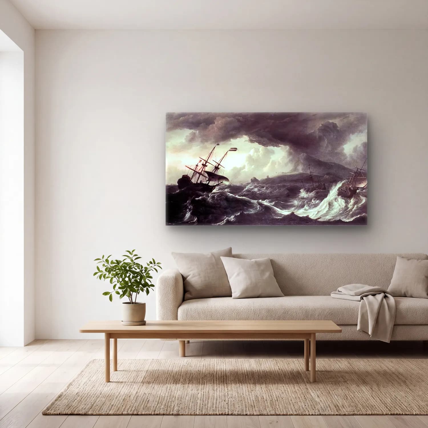 Ludolf Backhuysen – Ships Running Aground in a Storm cam tablo — açık renk salonda