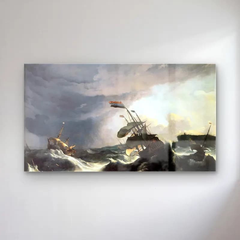 Ludolf Backhuysen – Ships in Distress in a Raging Storm cam tablo — Ludolf Backhuysen – Ships in Distress in a Raging Storm — yağlı boya fırtınalı denizde gemi