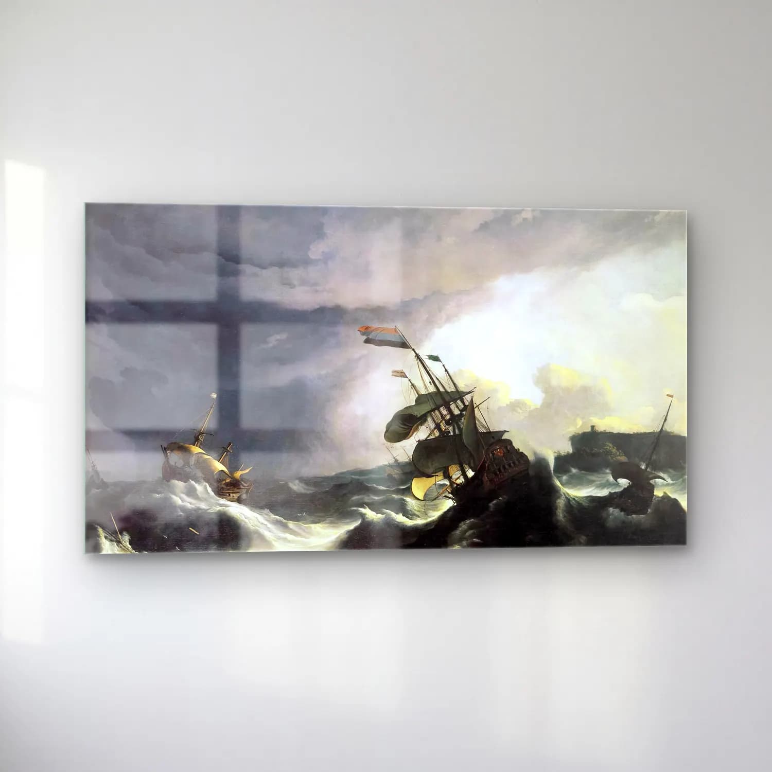 Ludolf Backhuysen – Ships in Distress in a Raging Storm cam tablo — sol açıdan görünüm