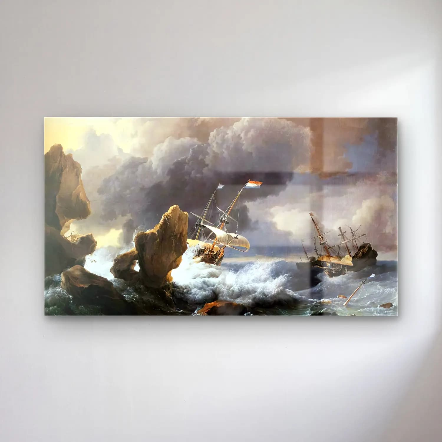 Ludolf Backhuysen – Ships in Distress off a Rocky Coast cam tablo — Ludolf Backhuysen – Ships in Distress off a Rocky Coast — yağlı boya fırtınalı denizde gemi