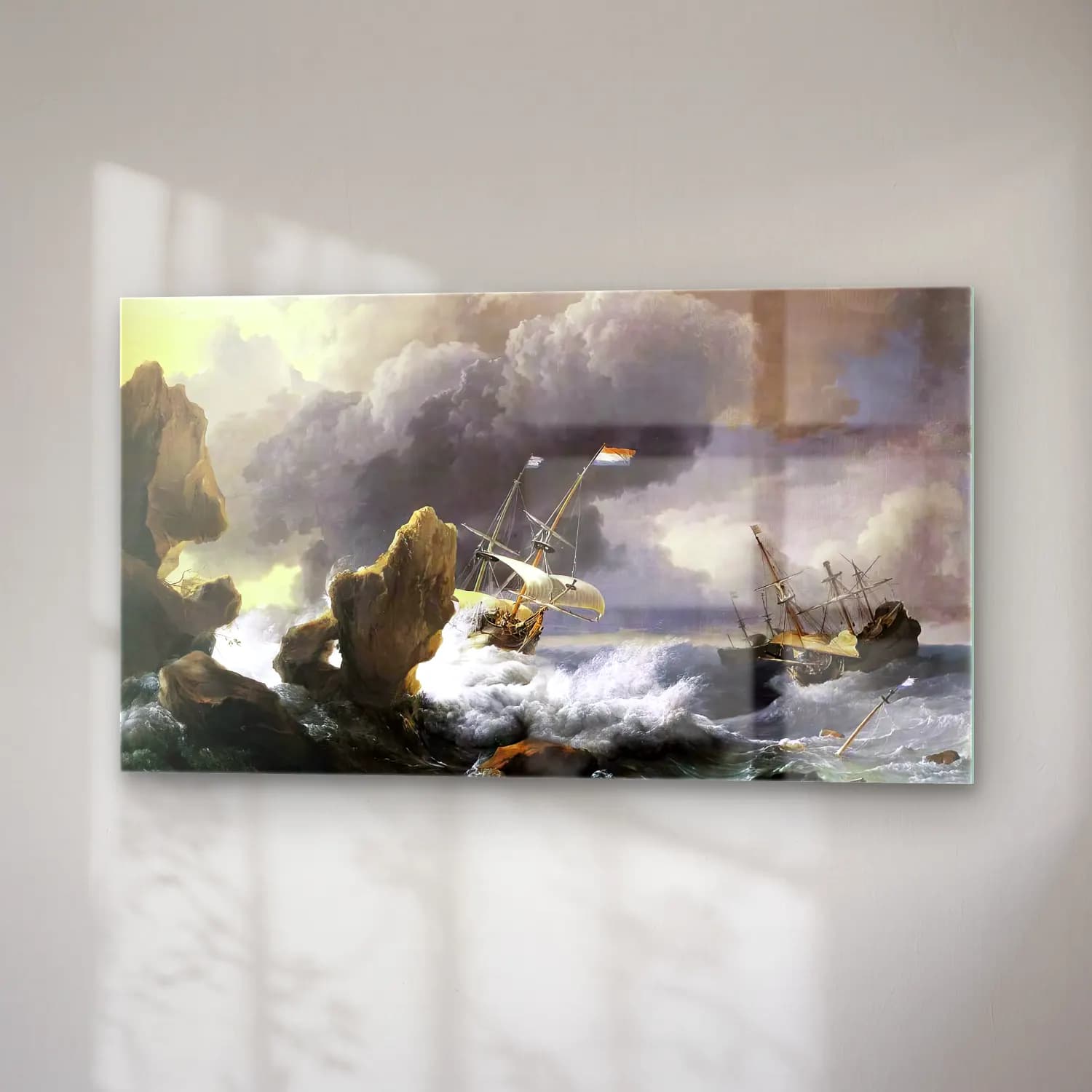 Ludolf Backhuysen – Ships in Distress off a Rocky Coast cam tablo — sağ açıdan görünüm
