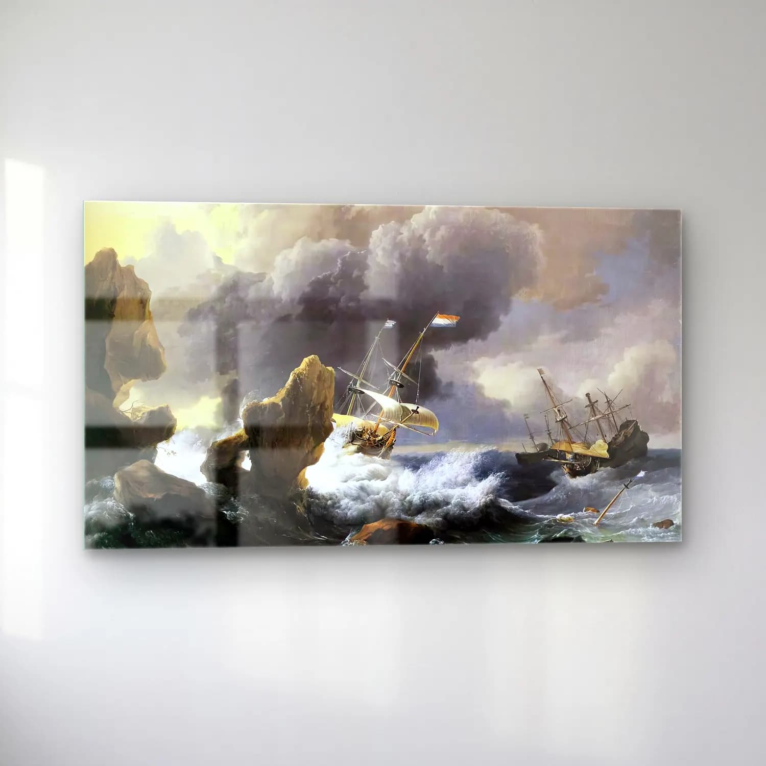 Ludolf Backhuysen – Ships in Distress off a Rocky Coast cam tablo — sol açıdan görünüm