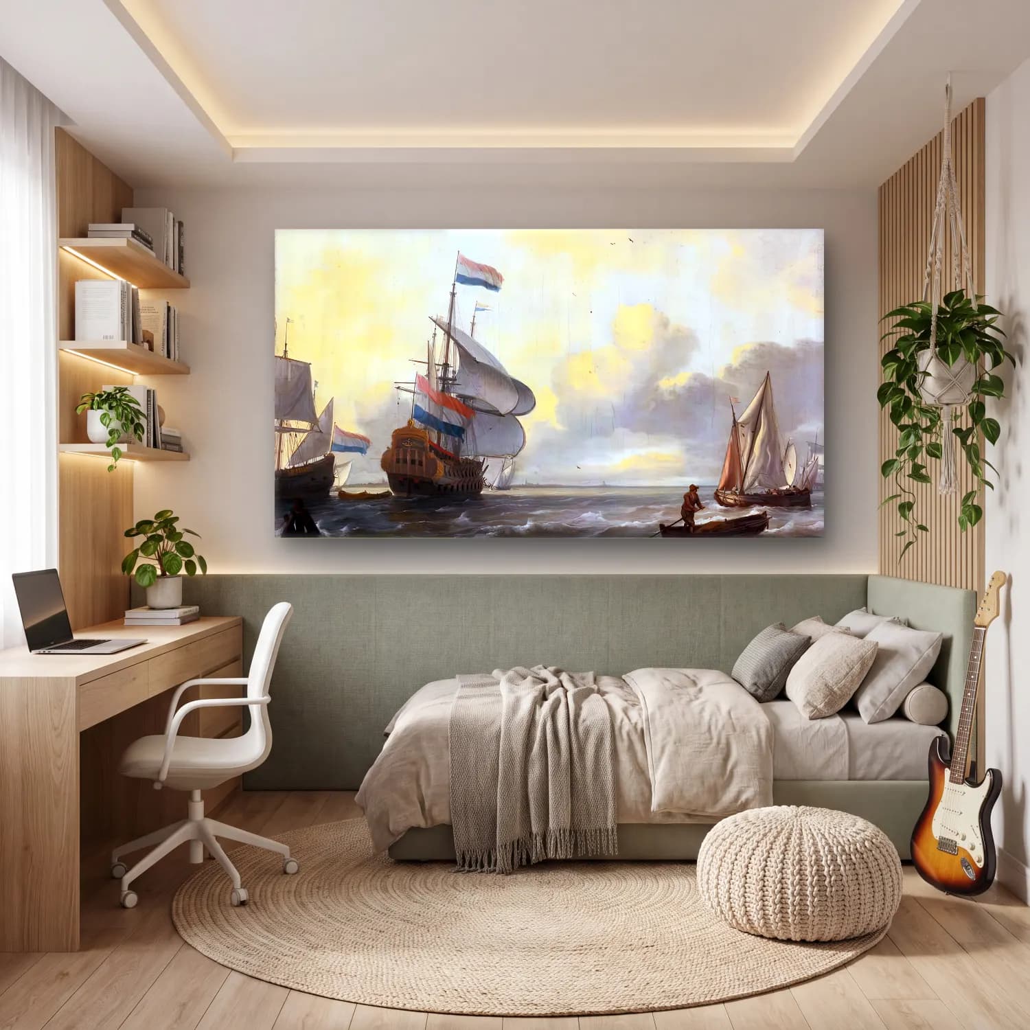 Ludolf Backhuysen – Ships in a Stiff Breeze cam tablo — genç odasında