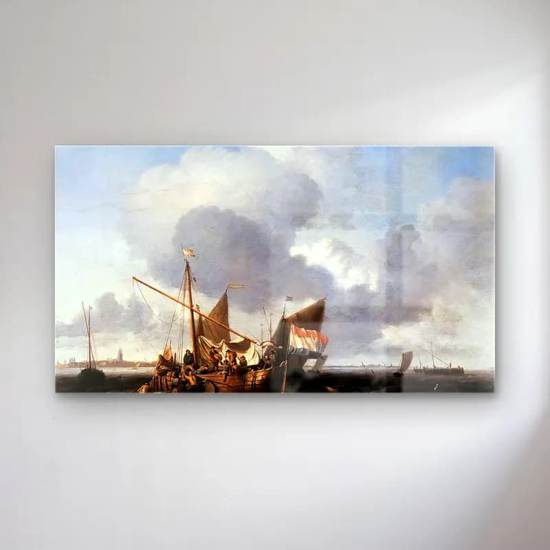 Ludolf Backhuysen – Ships on the Zuiderzee before the Fort of Naarden cam tablo — Ludolf Backhuysen – Ships on the Zuiderzee before the Fort of Naarden — yağlı boya liman ve tekneler