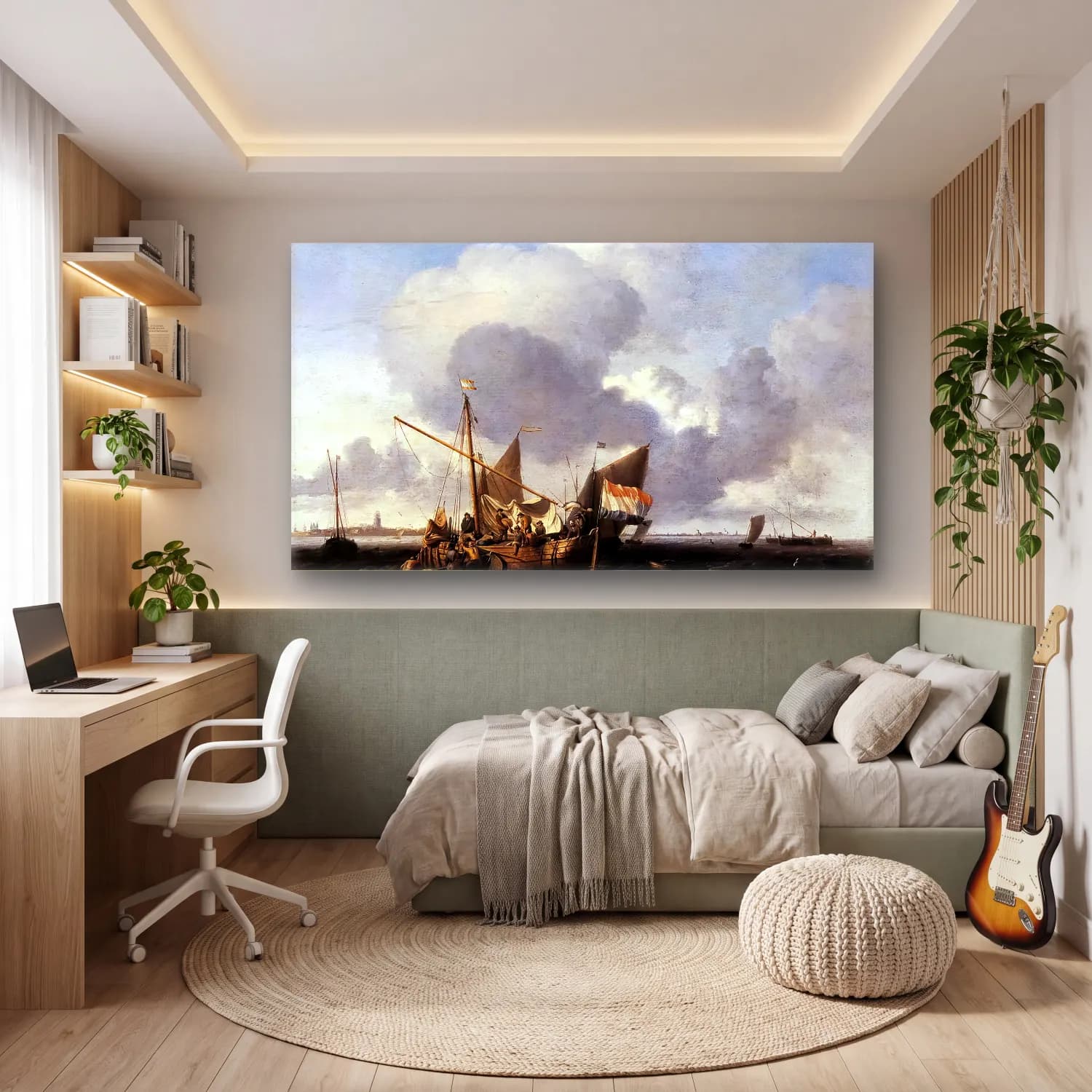 Ludolf Backhuysen – Ships on the Zuiderzee before the Fort of Naarden cam tablo — genç odasında