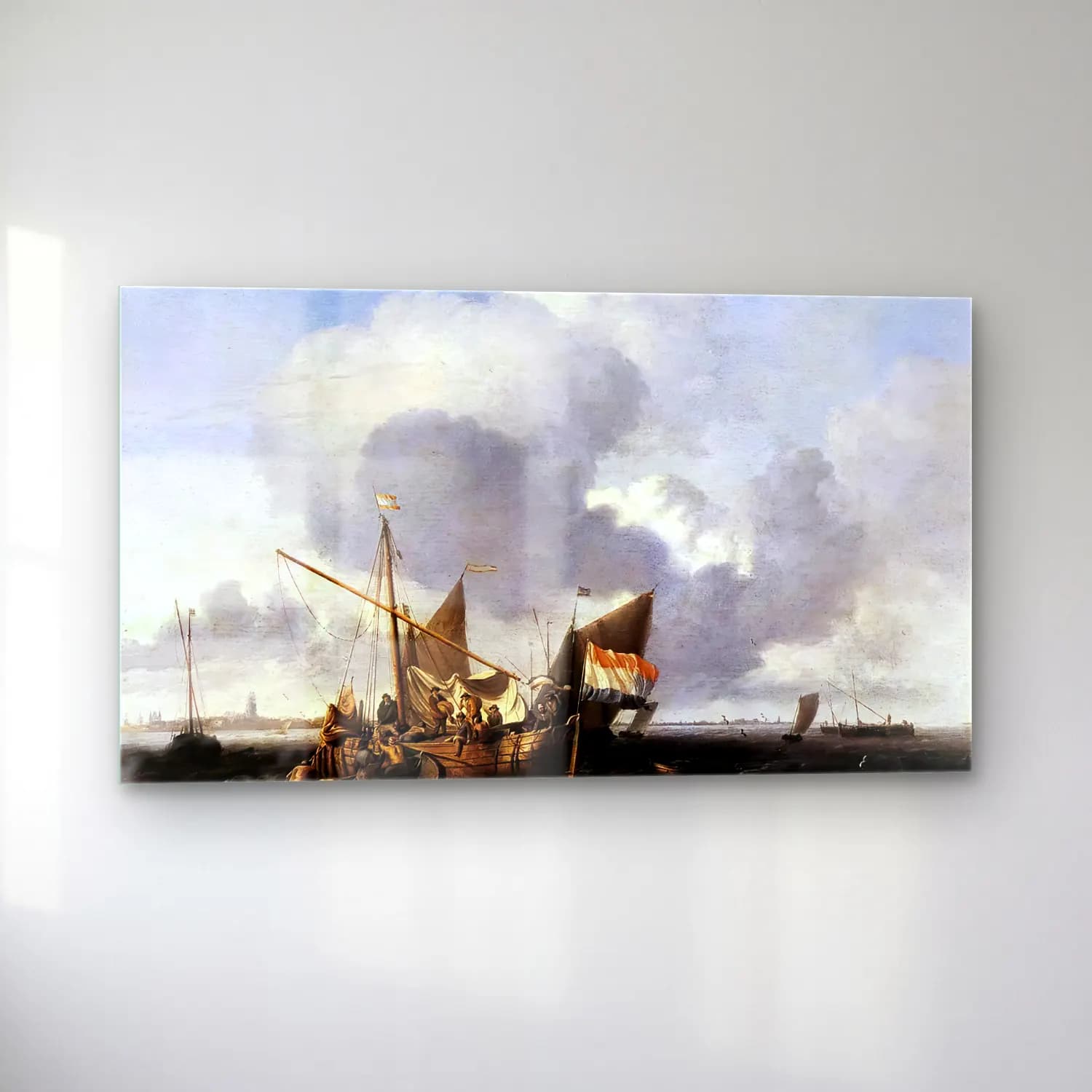 Ludolf Backhuysen – Ships on the Zuiderzee before the Fort of Naarden cam tablo — sol açıdan görünüm