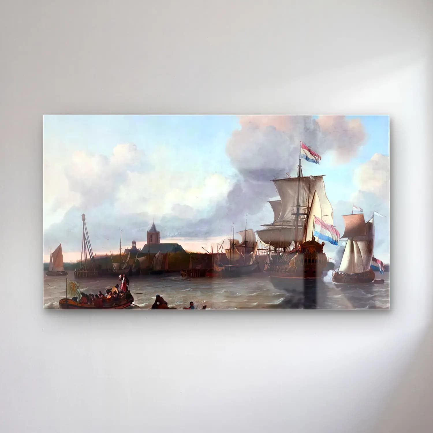 Ludolf Backhuysen – View from the Nieuwe Maas River towards the City of… cam tablo — Ludolf Backhuysen – View from the Nieuwe Maas River towards the City of… — yağlı boya liman ve tekneler