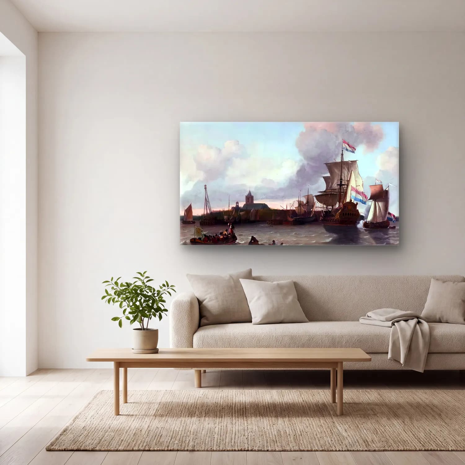 Ludolf Backhuysen – View from the Nieuwe Maas River towards the City of… cam tablo — açık renk salonda