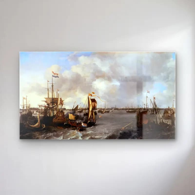 Ludolf Backhuysen – View of Amsterdam with Ships on the Ij cam tablo — Ludolf Backhuysen – View of Amsterdam with Ships on the Ij — yağlı boya liman ve tekneler