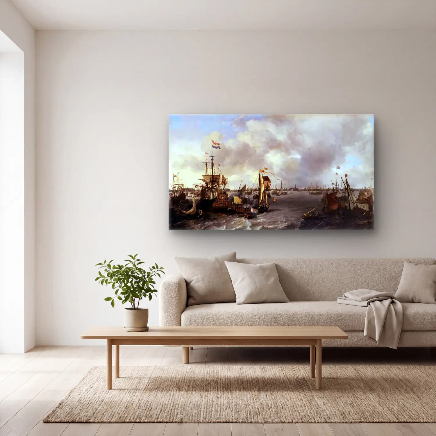Ludolf Backhuysen – View of Amsterdam with Ships on the Ij cam tablo — açık renk salonda