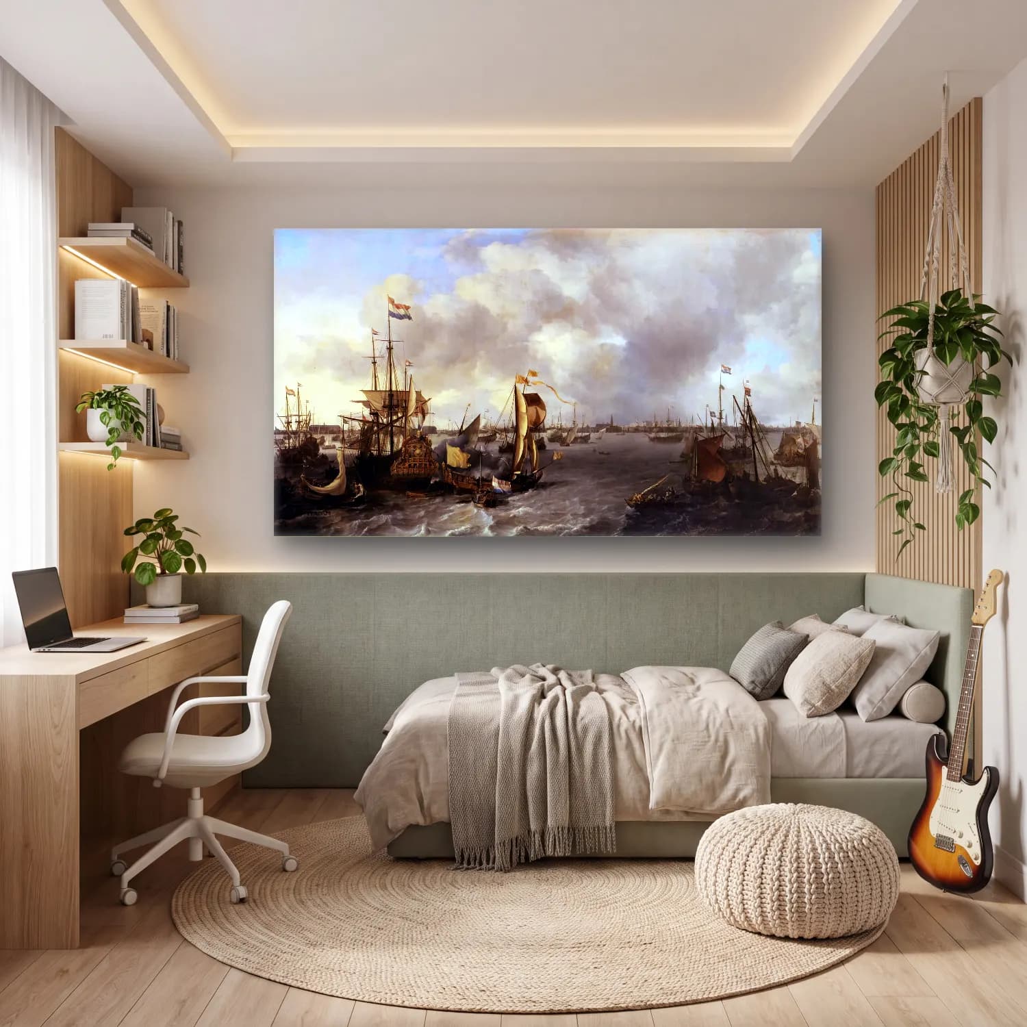 Ludolf Backhuysen – View of Amsterdam with Ships on the Ij cam tablo — genç odasında