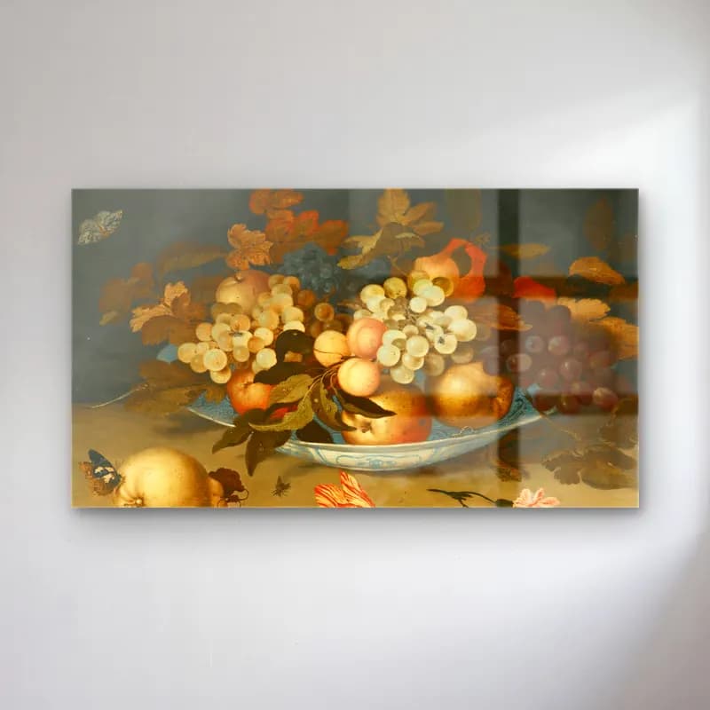 Balthasar van der Ast – A Still Life With A Delft Bowl Containing Fruit, On A Ledge… cam tablo — Balthasar van der Ast – A Still Life With A Delft Bowl Containing Fruit, On A Ledge… — yağlı boya meyveli natürmort