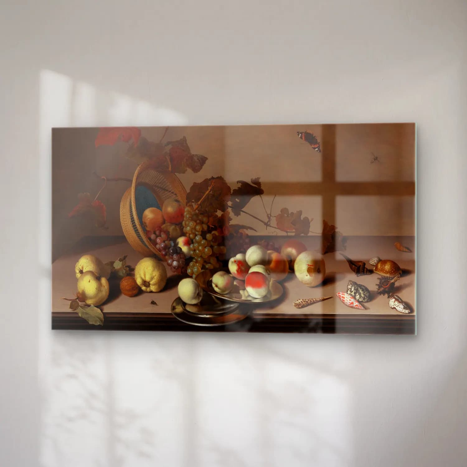 Balthasar van der Ast – A fruit still life with a wicker basket, shells and a… cam tablo — sağ açıdan görünüm