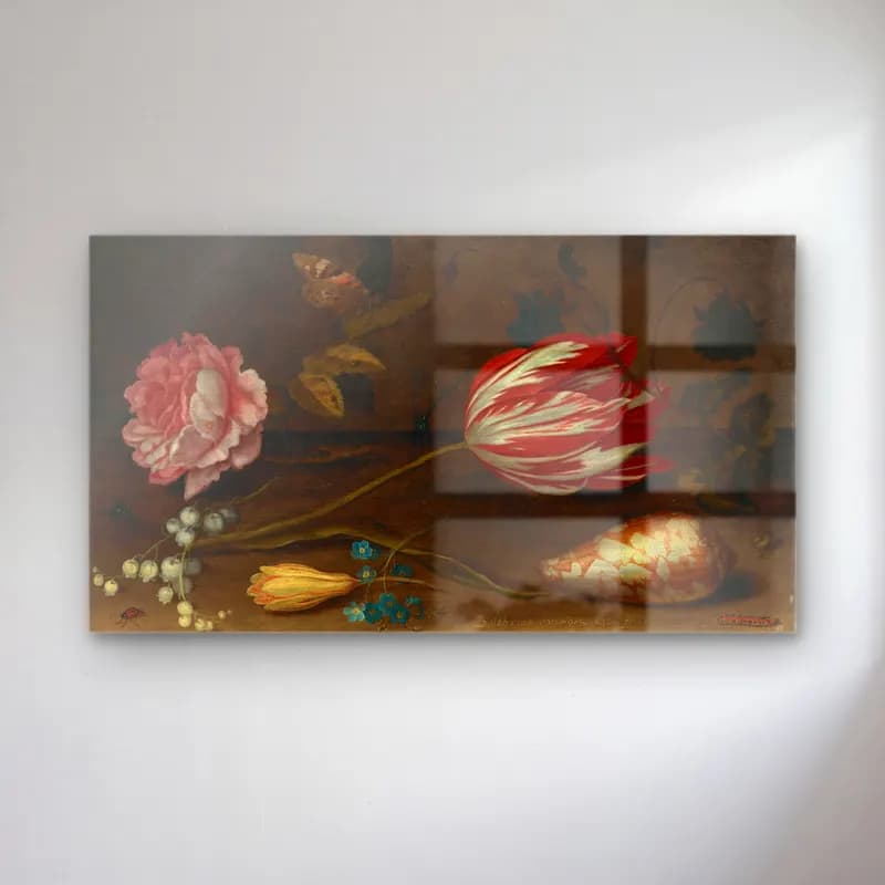 Balthasar van der Ast – A still life with flowers in a porcelain vase, seashells… cam tablo — Balthasar van der Ast – A still life with flowers in a porcelain vase, seashells… — yağlı boya laleler