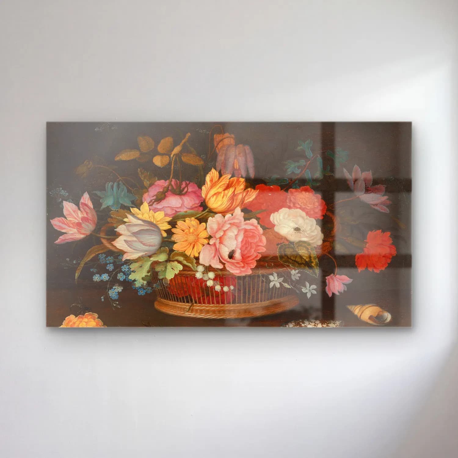Balthasar van der Ast – Flowers in a wicker basket on a table cam tablo — Balthasar van der Ast – Flowers in a wicker basket on a table — yağlı boya çiçek bahçesi