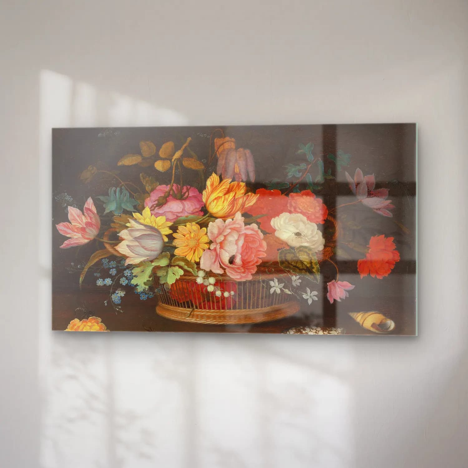 Balthasar van der Ast – Flowers in a wicker basket on a table cam tablo — sağ açıdan görünüm