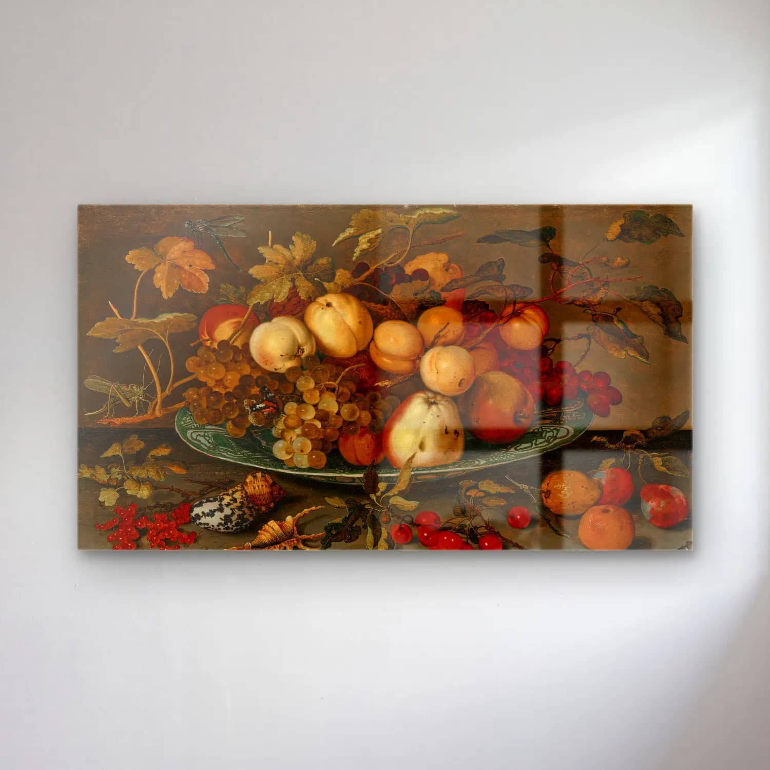 Balthasar van der Ast – Still Life with Shells, Fruit, and Flowers (ca. 1630–40) cam tablo — Balthasar van der Ast – Still Life with Shells, Fruit, and Flowers (ca. 1630–40) — yağlı boya meyveli natürmort