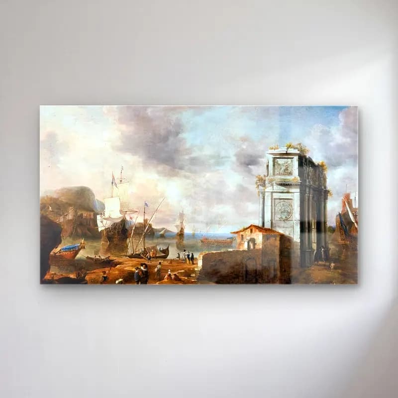 Jan Abrahamsz. Beerstraten – Capriccio of a Mediterranean Harbour cam tablo — Jan Abrahamsz. Beerstraten – Capriccio of a Mediterranean Harbour — yağlı boya liman ve tekneler