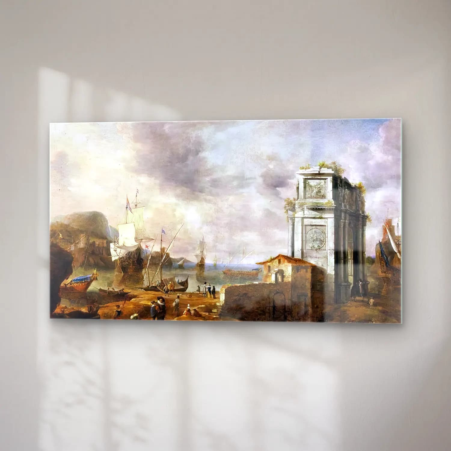 Jan Abrahamsz. Beerstraten – Capriccio of a Mediterranean Harbour cam tablo — sağ açıdan görünüm