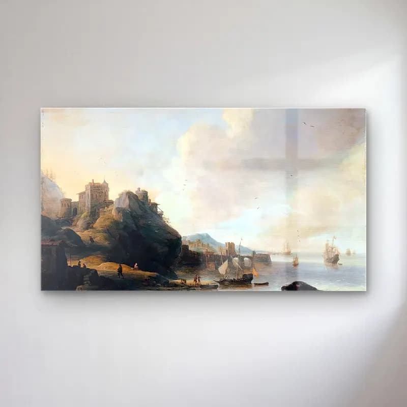 Jan Abrahamsz. Beerstraten – Coastal Landscape cam tablo — Jan Abrahamsz. Beerstraten – Coastal Landscape — yağlı boya liman ve tekneler