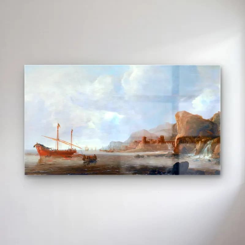 Jan Abrahamsz. Beerstraten – Galley in front of a Mediterranean Coast cam tablo — Jan Abrahamsz. Beerstraten – Galley in front of a Mediterranean Coast — yağlı boya liman ve tekneler