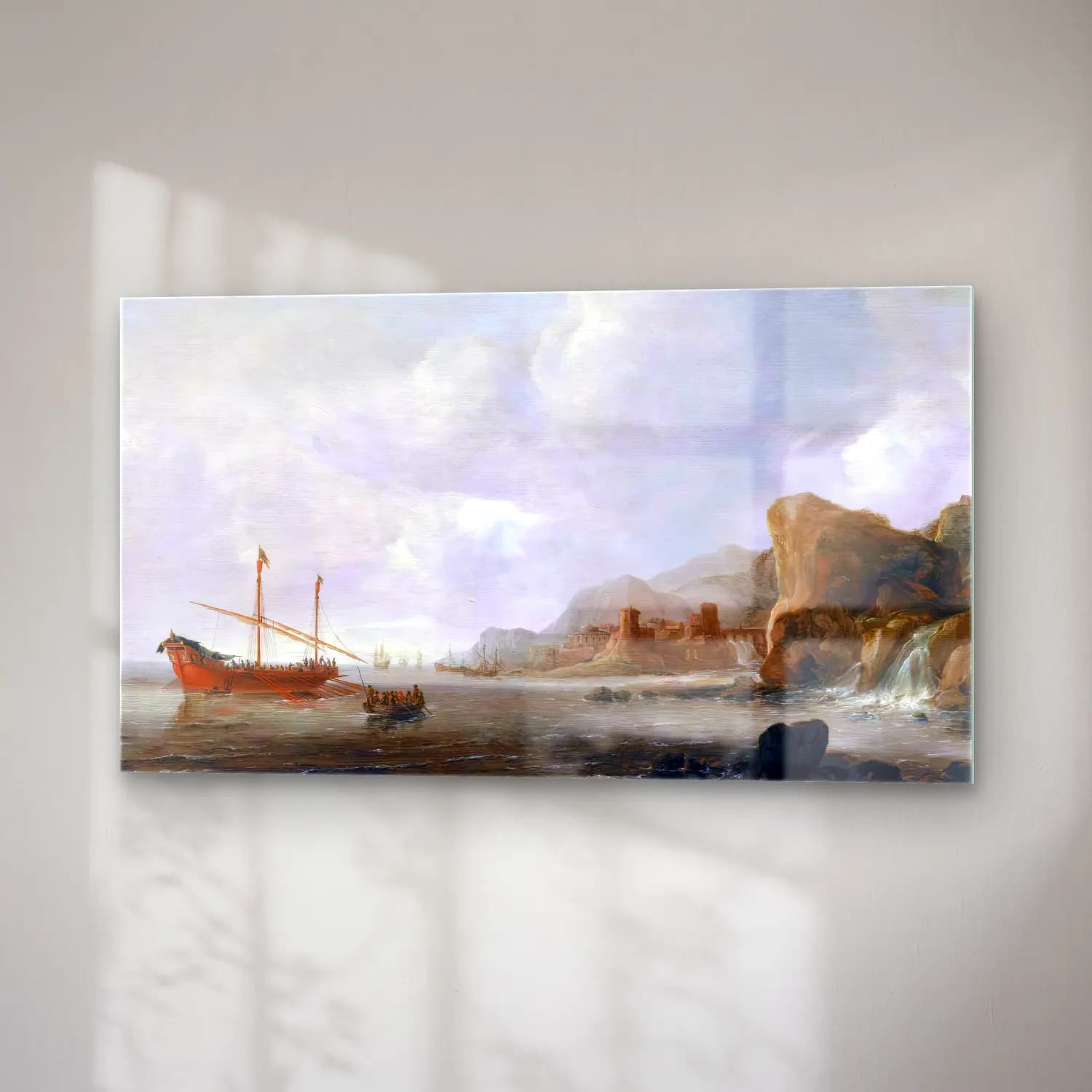 Jan Abrahamsz. Beerstraten – Galley in front of a Mediterranean Coast cam tablo — sağ açıdan görünüm