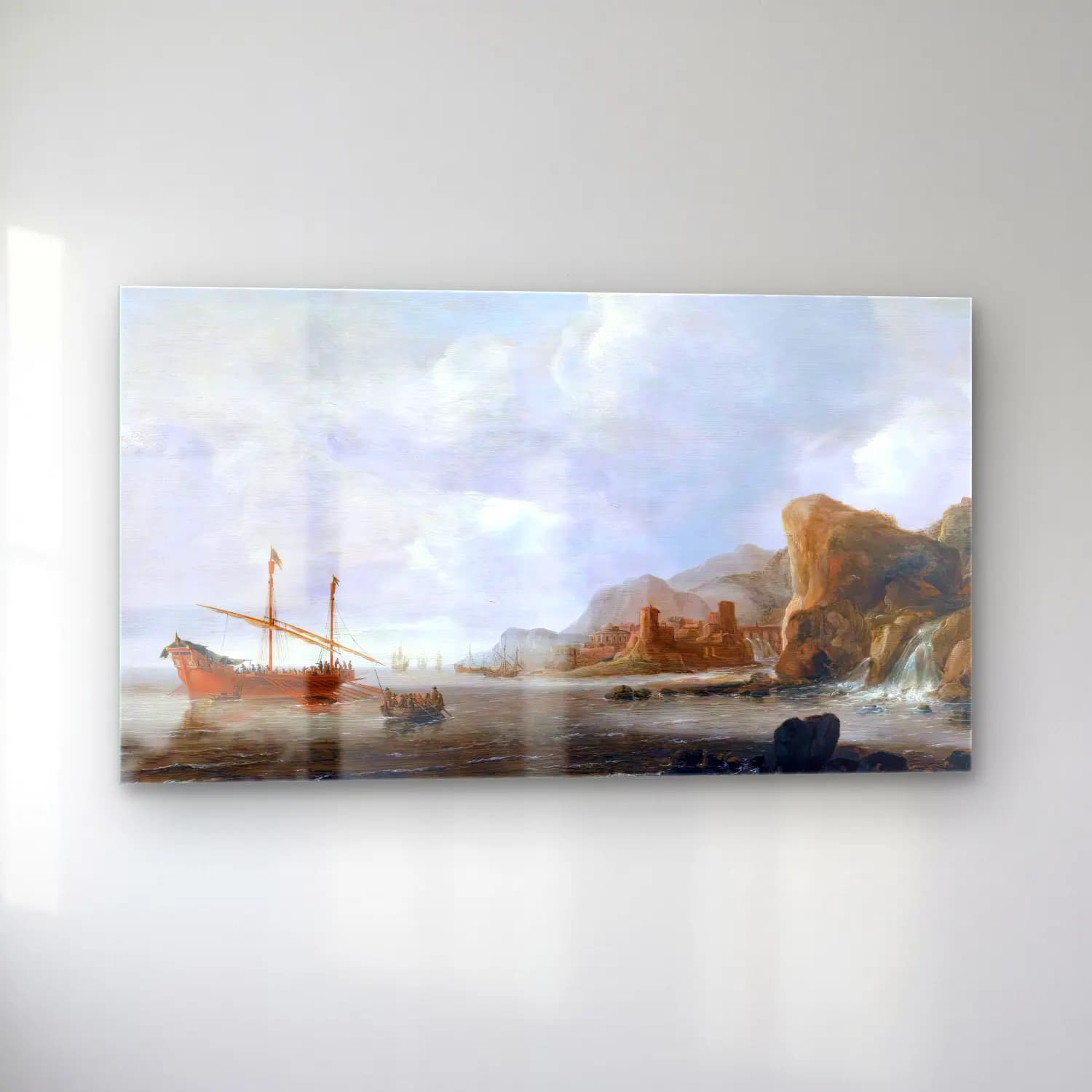 Jan Abrahamsz. Beerstraten – Galley in front of a Mediterranean Coast cam tablo — sol açıdan görünüm