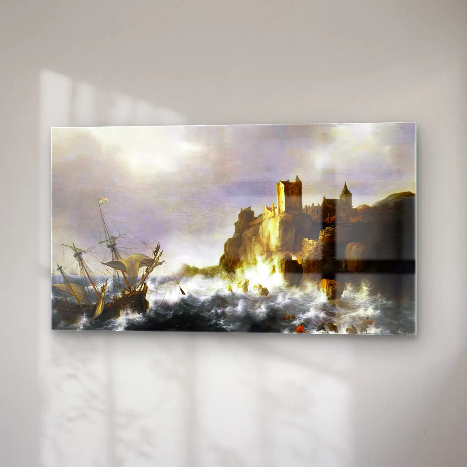 Jan Abrahamsz. Beerstraten – Shipwreck in Stormy Seas, near a Rocky Coast cam tablo — sağ açıdan görünüm