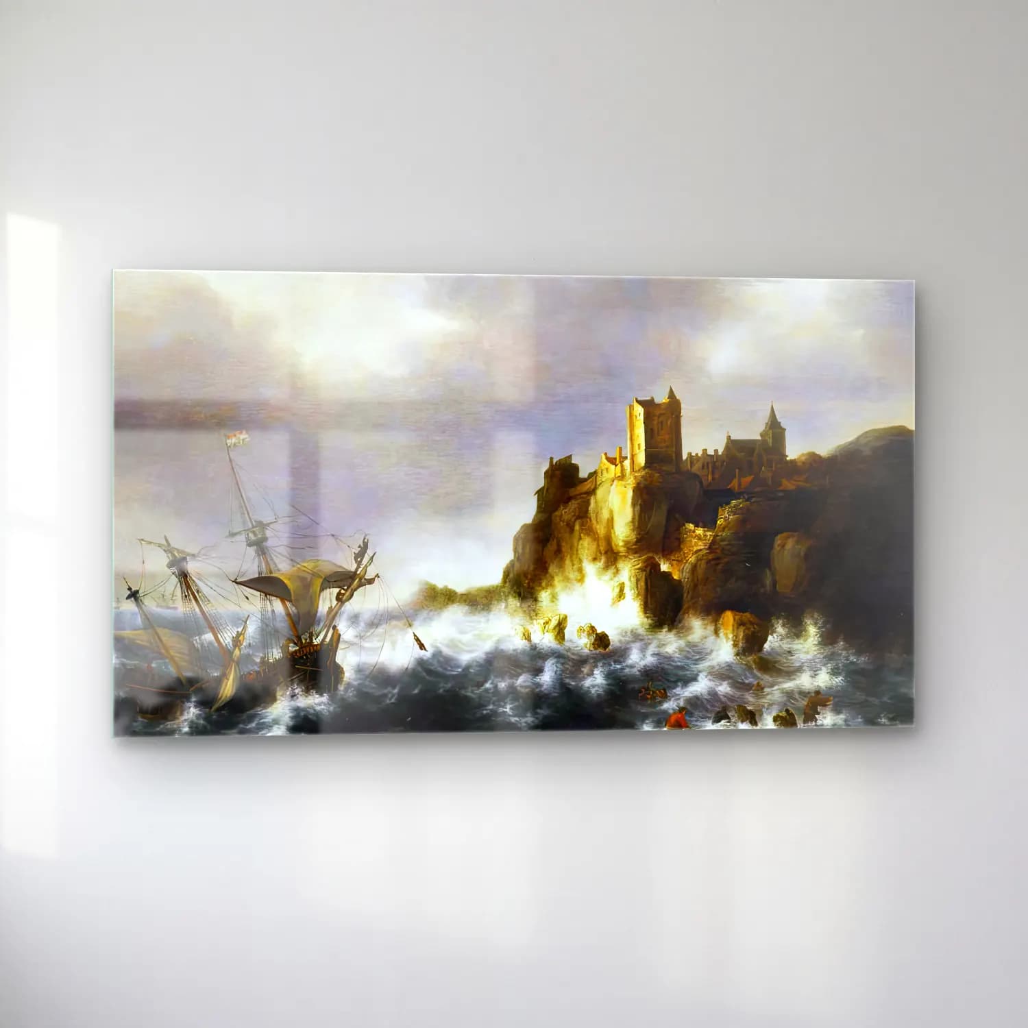 Jan Abrahamsz. Beerstraten – Shipwreck in Stormy Seas, near a Rocky Coast cam tablo — sol açıdan görünüm