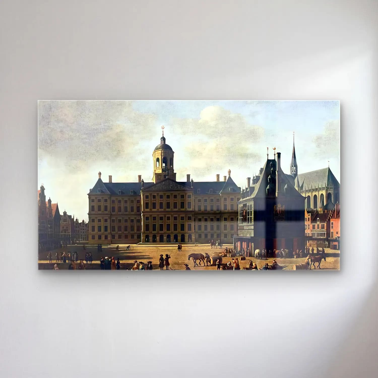 Gerrit Adriaensz. Berckheyde – Amsterdam View of the Dam with the Town Hall cam tablo — Gerrit Adriaensz. Berckheyde – Amsterdam View of the Dam with the Town Hall — vintage şato