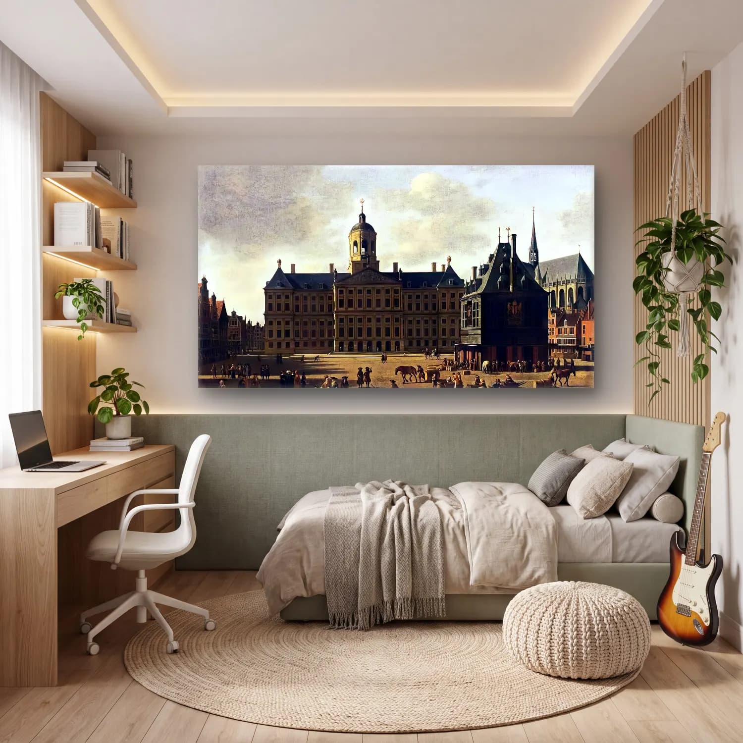 Gerrit Adriaensz. Berckheyde – Amsterdam View of the Dam with the Town Hall cam tablo — genç odasında