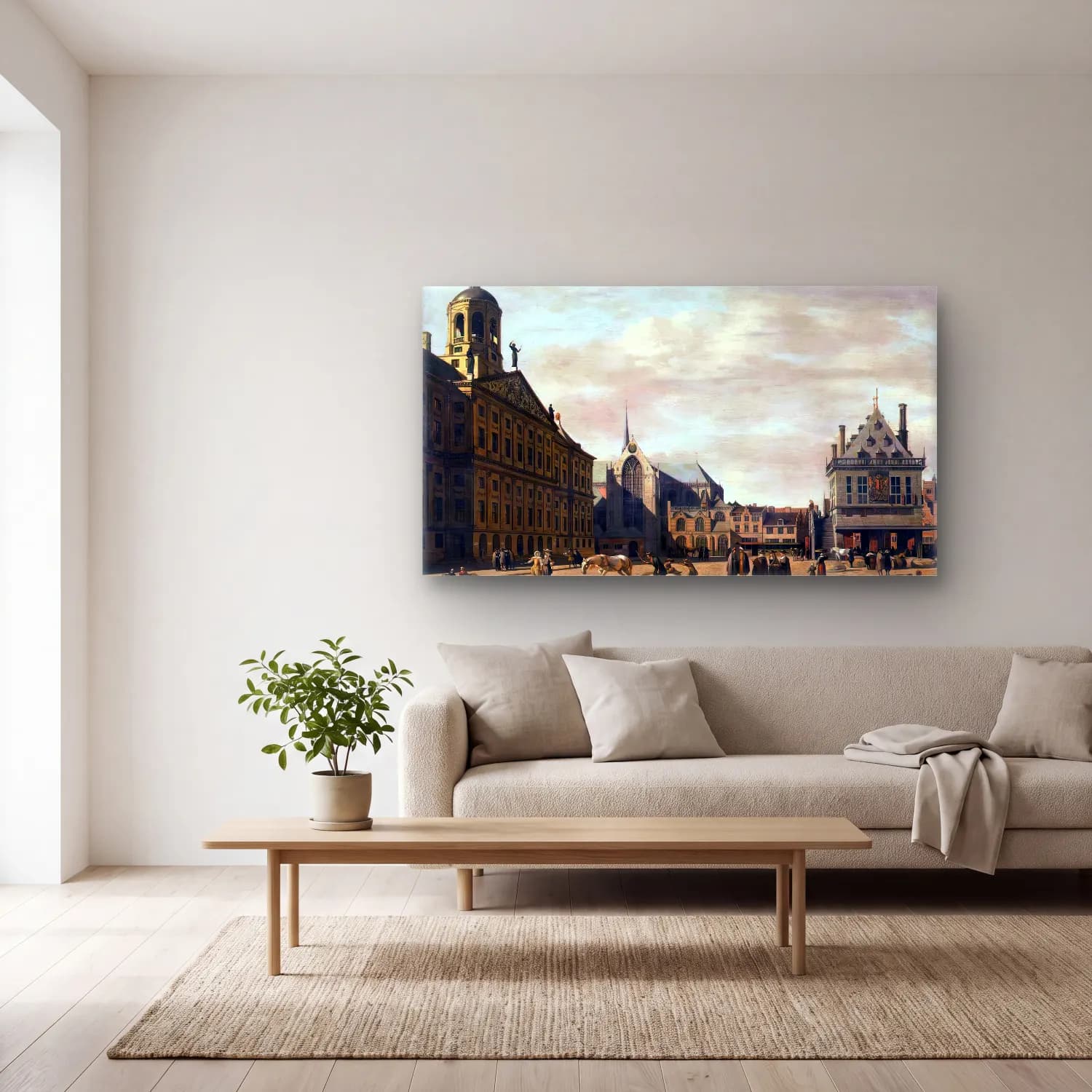 Gerrit Adriaensz. Berckheyde – Amsterdam, Dam Square Looking North cam tablo — açık renk salonda