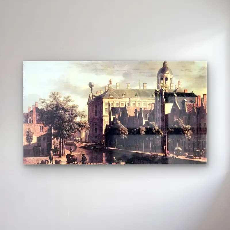 Gerrit Adriaensz. Berckheyde – Amsterdam, the Nieuwezijds near the Bloemmarkt cam tablo — Gerrit Adriaensz. Berckheyde – Amsterdam, the Nieuwezijds near the Bloemmarkt — vintage şato
