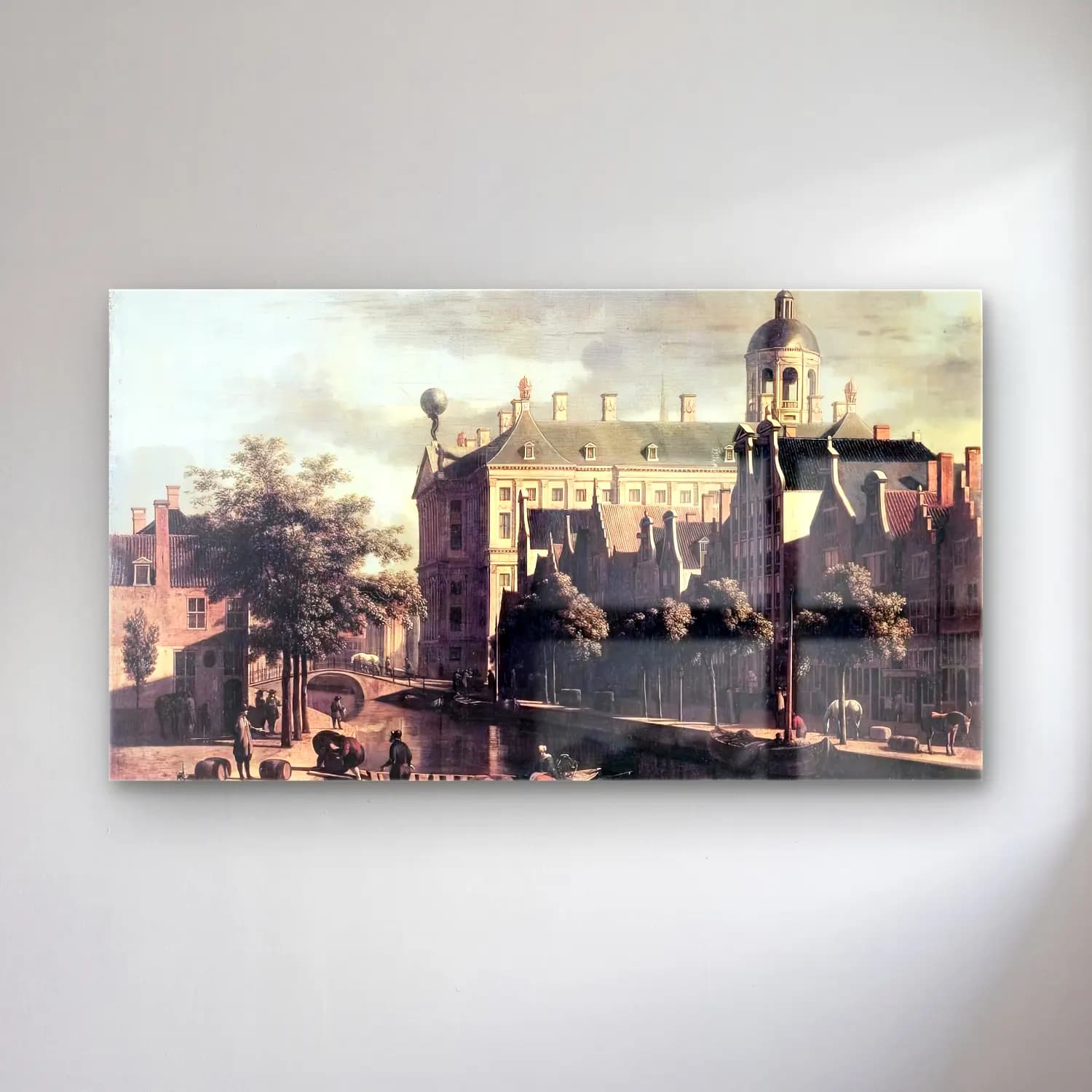 Gerrit Adriaensz. Berckheyde – Amsterdam, the Nieuwezijds near the Bloemmarkt cam tablo — Gerrit Adriaensz. Berckheyde – Amsterdam, the Nieuwezijds near the Bloemmarkt — vintage şato