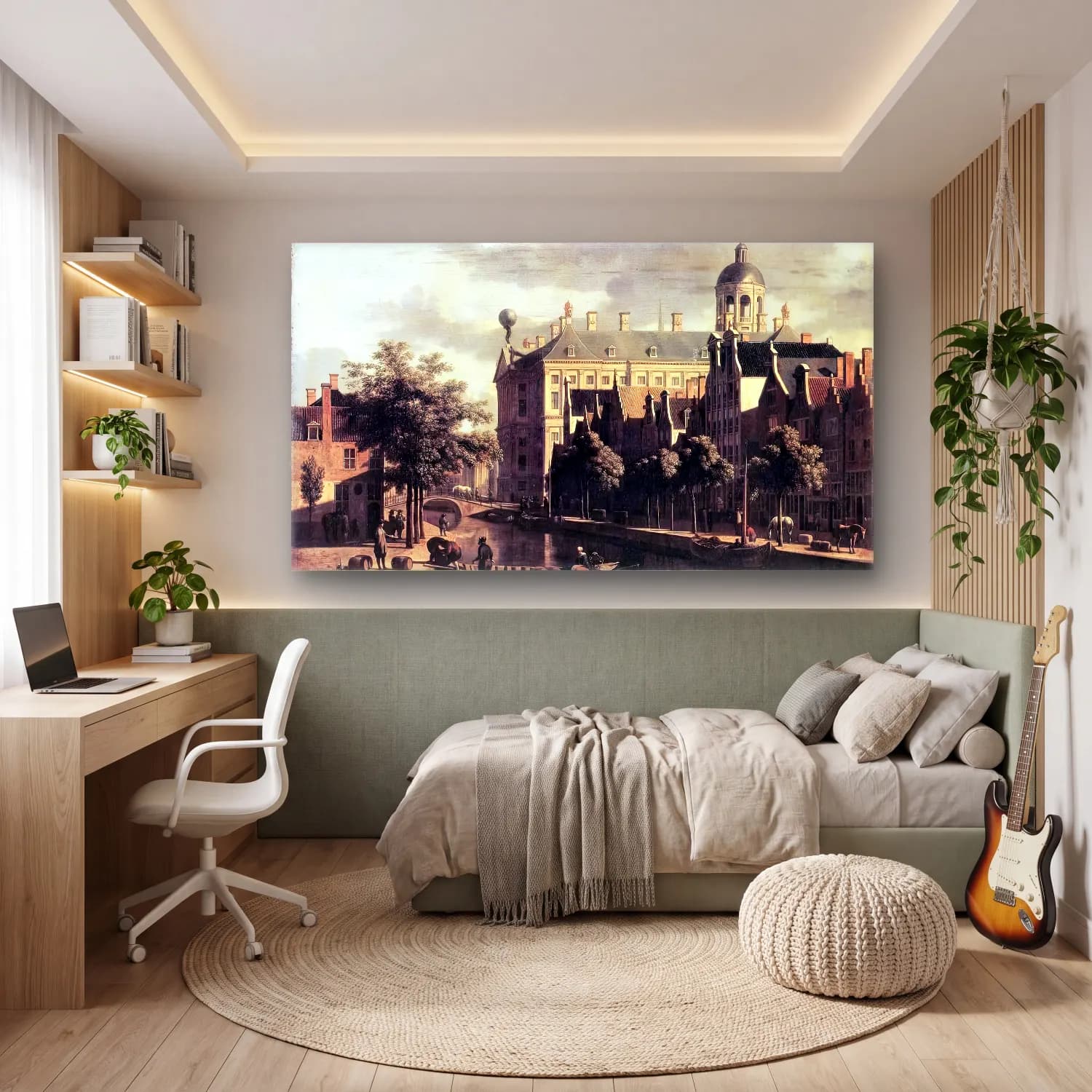 Gerrit Adriaensz. Berckheyde – Amsterdam, the Nieuwezijds near the Bloemmarkt cam tablo — genç odasında