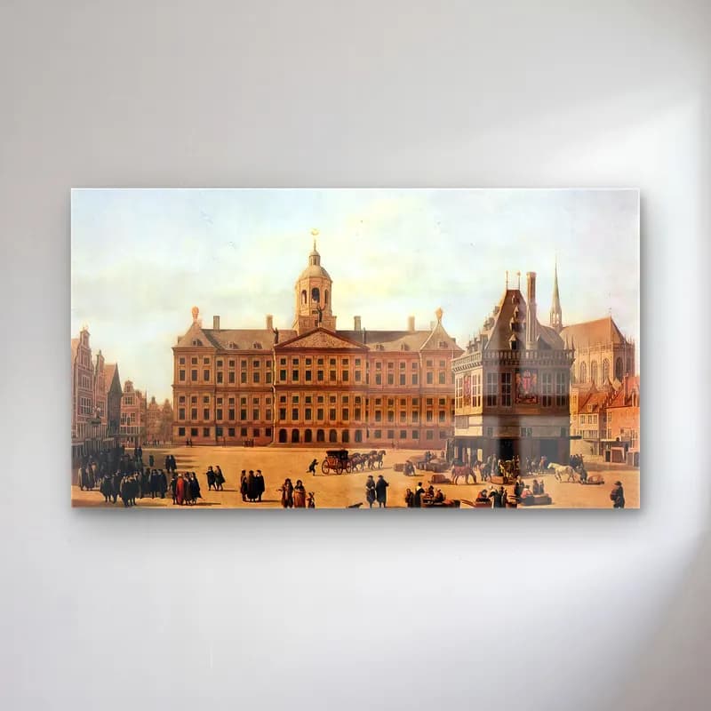 Gerrit Adriaensz. Berckheyde – Dam Square, Amsterdam cam tablo — Gerrit Adriaensz. Berckheyde – Dam Square, Amsterdam — yağlı boya çiçek pazarı