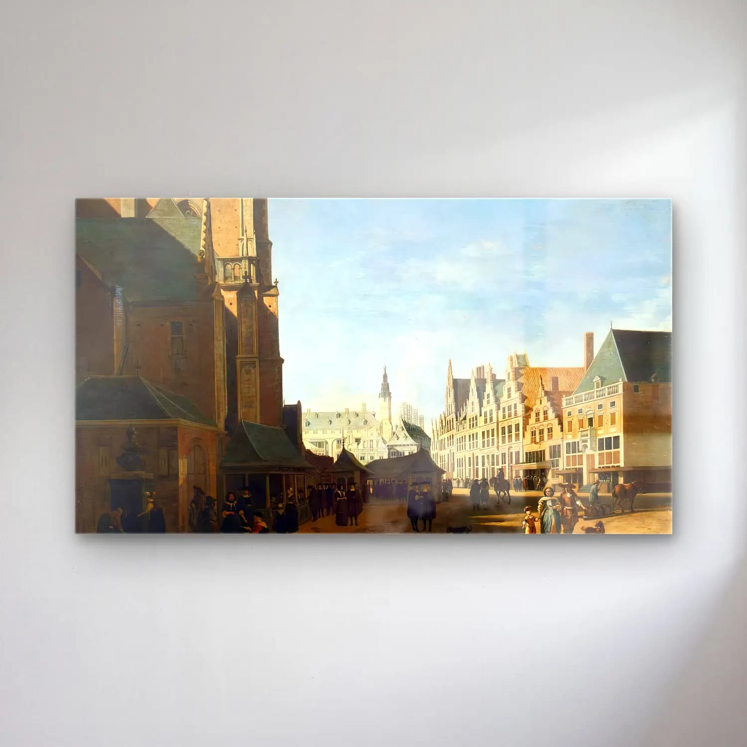 Gerrit Adriaensz. Berckheyde – Groote Market in Haarlem cam tablo — Gerrit Adriaensz. Berckheyde – Groote Market in Haarlem — yağlı boya kalabalık cadde