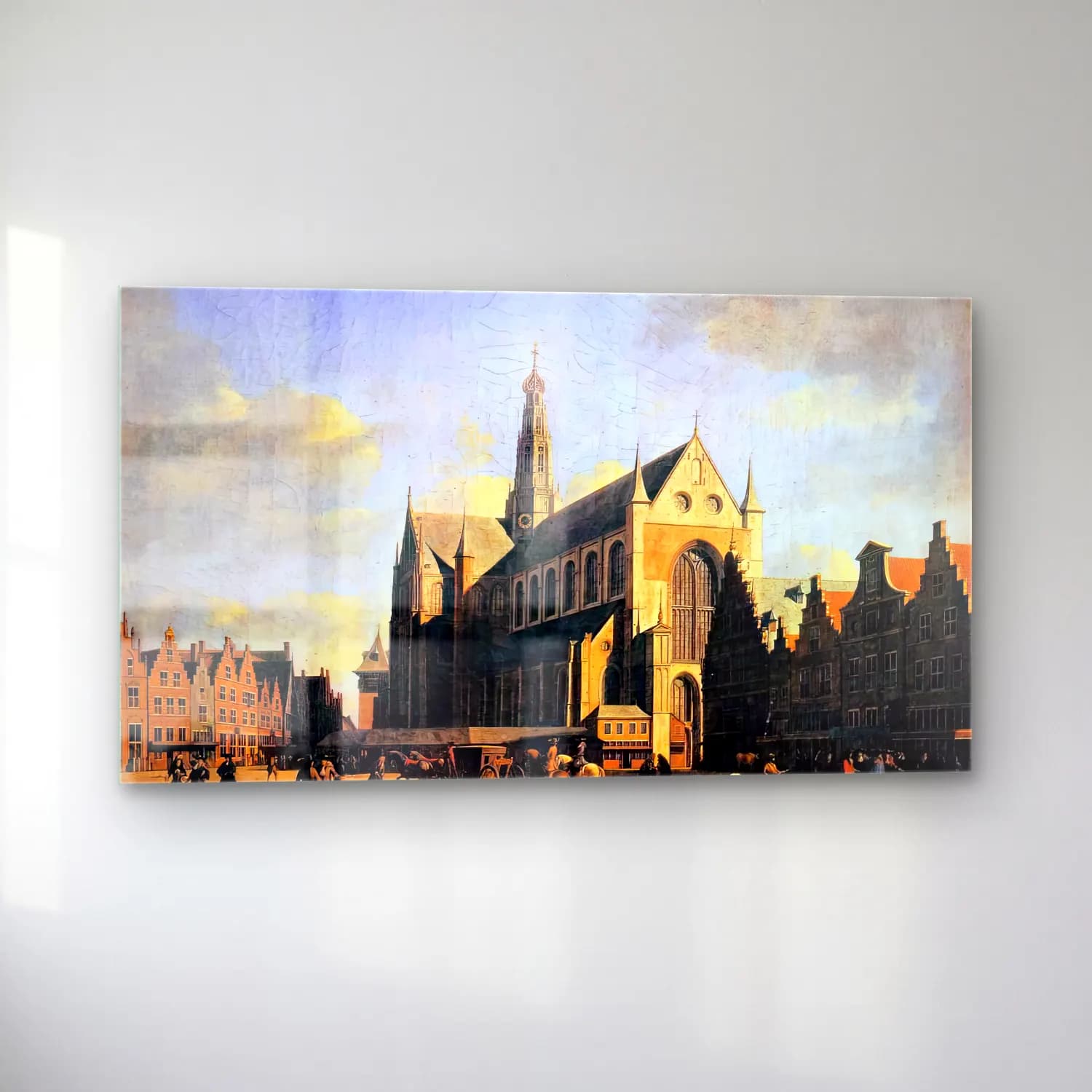 Gerrit Adriaensz. Berckheyde – The Great Market in Haarlem cam tablo — sol açıdan görünüm