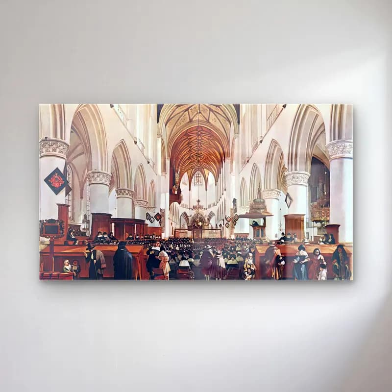 Gerrit Adriaensz. Berckheyde – The Interior of the Grote Kerk (St Bavo) at Haarlem cam tablo — Gerrit Adriaensz. Berckheyde – The Interior of the Grote Kerk (St Bavo) at Haarlem — vintage katedral