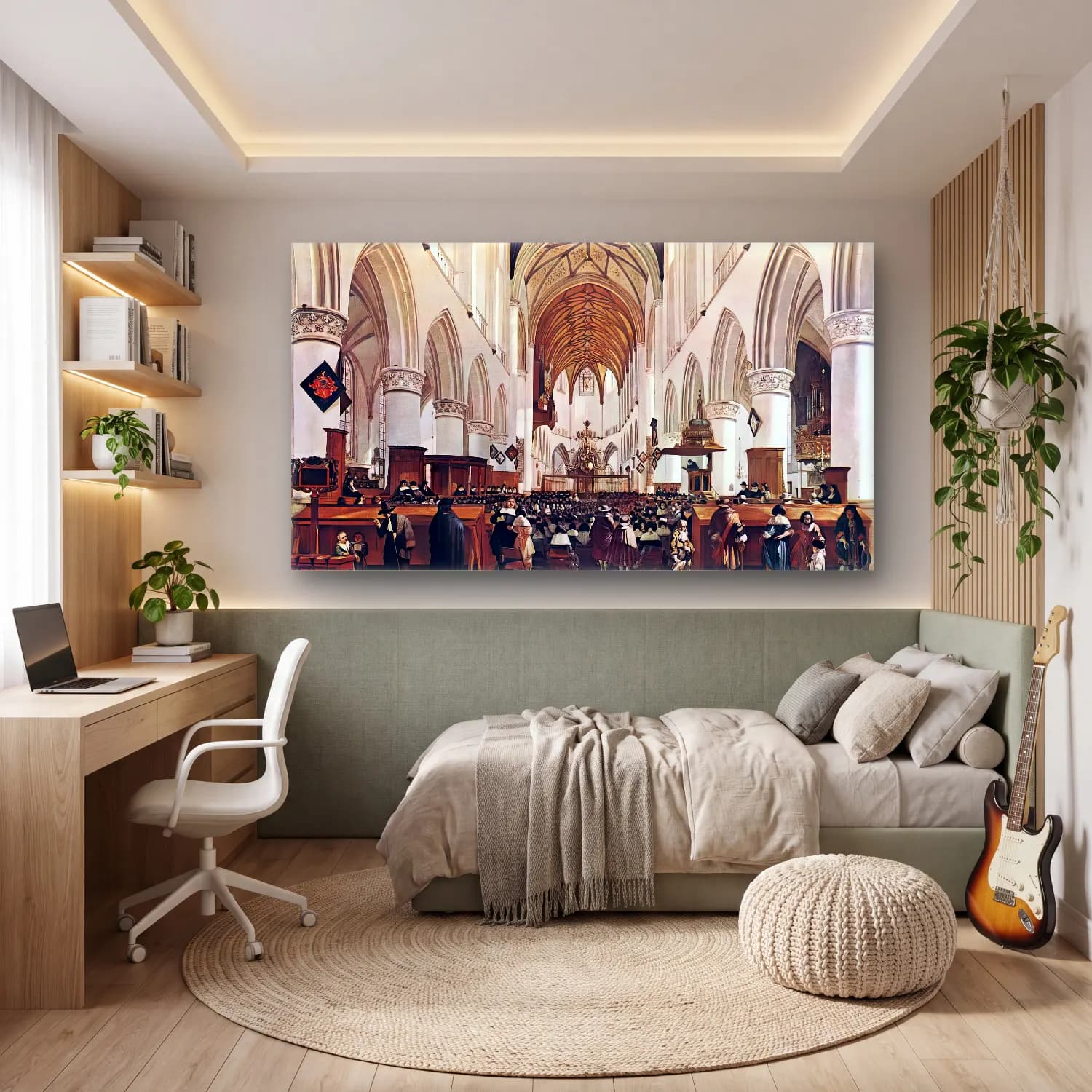 Gerrit Adriaensz. Berckheyde – The Interior of the Grote Kerk (St Bavo) at Haarlem cam tablo — genç odasında