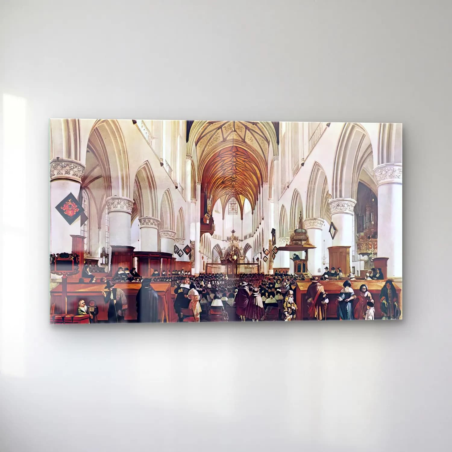 Gerrit Adriaensz. Berckheyde – The Interior of the Grote Kerk (St Bavo) at Haarlem cam tablo — sol açıdan görünüm