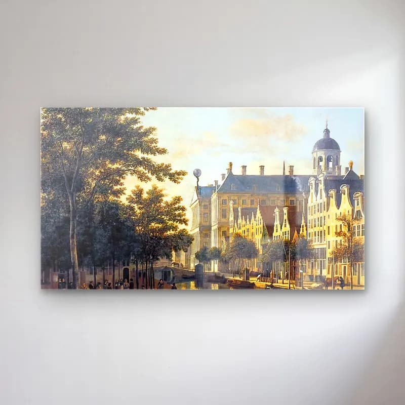 Gerrit Adriaensz. Berckheyde – The Nieuwezijds Voorburgswal, Amsterdam cam tablo — Gerrit Adriaensz. Berckheyde – The Nieuwezijds Voorburgswal, Amsterdam — vintage köy sokağı